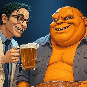 ビールを飲むドクターとボロス
