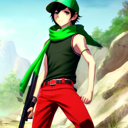 00000-2059446535-1boy, black hair, dark eyes,  white skin, red baseball cap, aiming gun, (blac...png