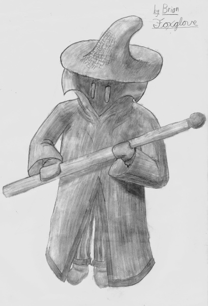 Black Mage:
I freehanded this, but it was obviously inspired by the Black Mage (AKA "Wizard") from Final Fantasy.
