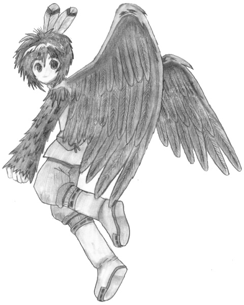 Second copy-draw. Next I'll do one by myself. Again, the wings were done by myself. Actually, I think they may look better than the original! It's kind of comparing apples and oranges, though. They take forever to do.