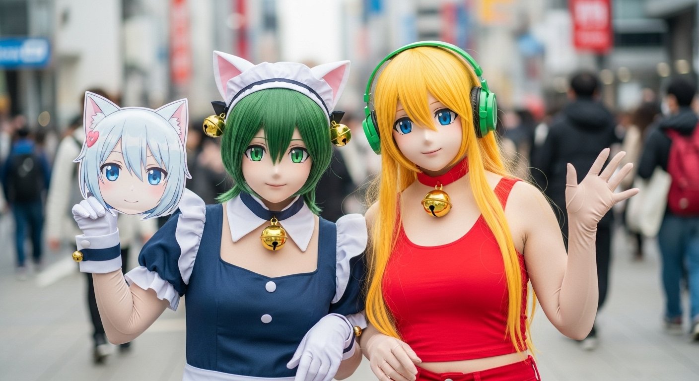 デ・ジ・キャラットとカーリーブレイスの着ぐるみ(AI写真)