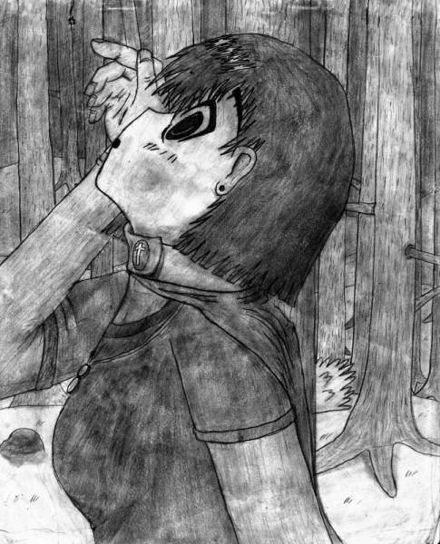 This was the first drawing I did that looked really nice. I still can't believe how good the hand turned out. Most people have a really hard time with them. I added a background later on.
She's cute~ ^^*